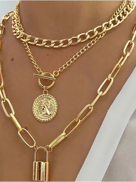 Jewelry - 🔥 3 pc Golden Lock & Coin Necklace Set